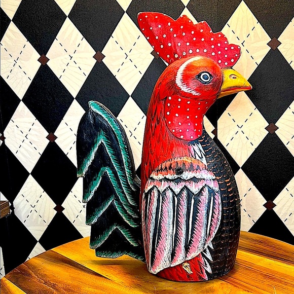 Carved Wooden Rooster Rustic Farmhouse Decor - Picture 3 of 11